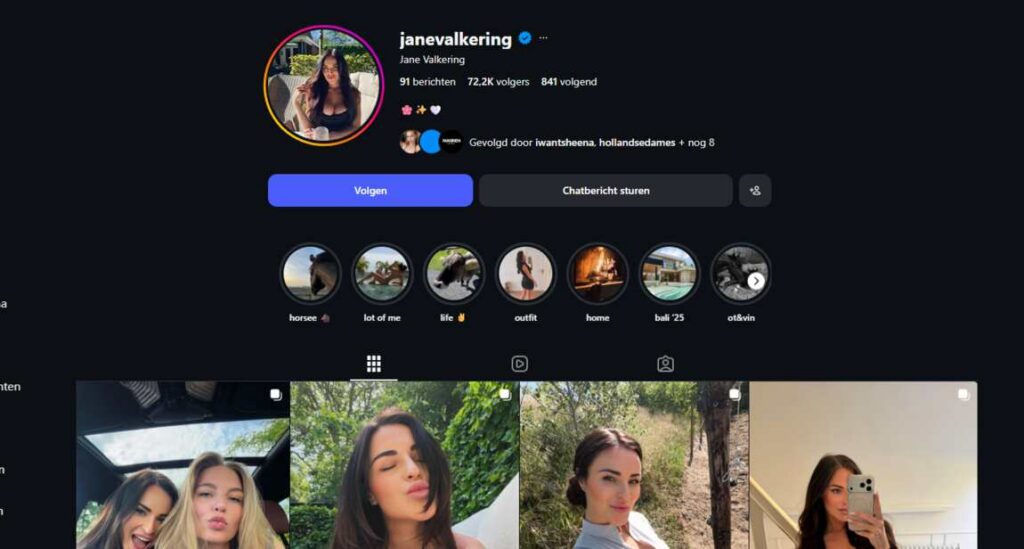 officiele instagram pagina van Jane Valkering